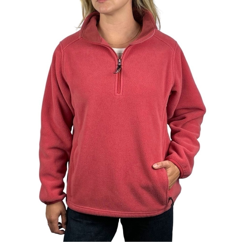 LL BEAN 0WN37 QUARTER ZIP ORANGE RED FLEECE PULLOVER SWEATSHIRT JACKET